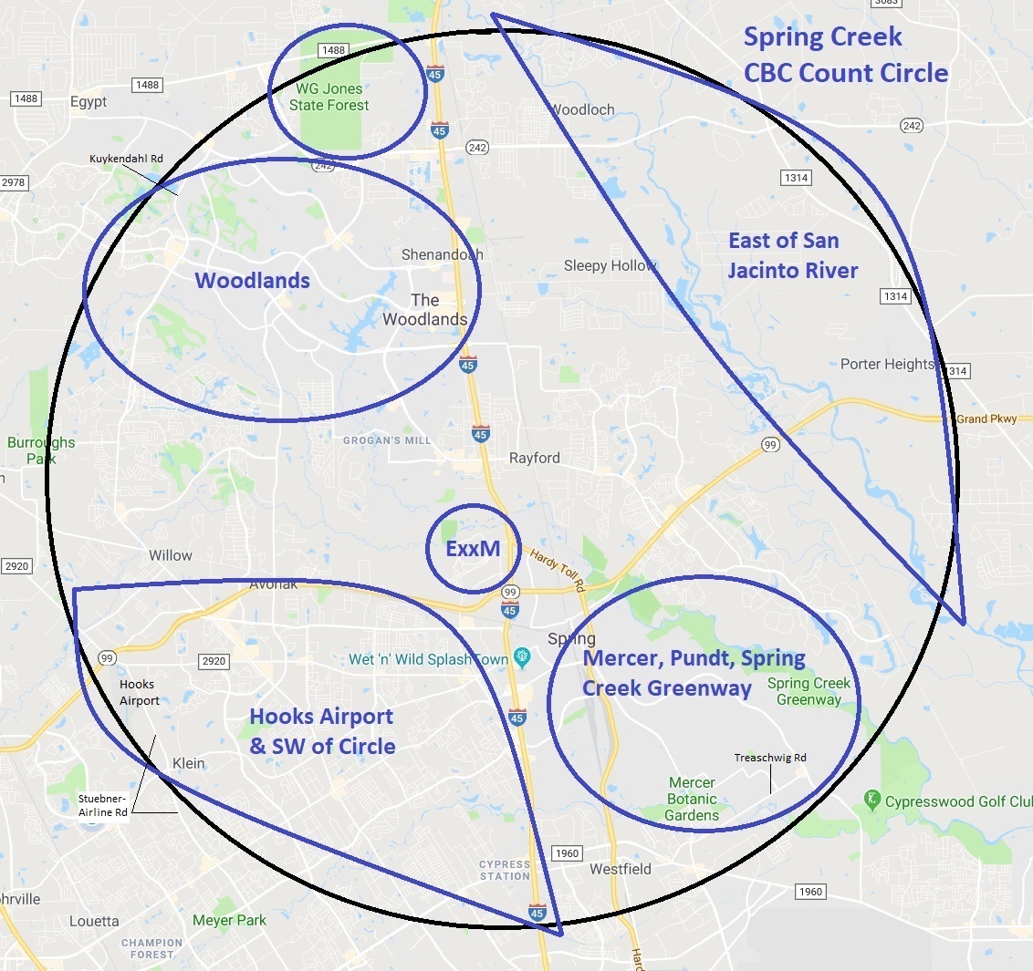 OCT Spring Creek CBC Count Circle - 2018 google map with sections 2 
