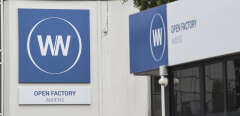A picture taken on May 29, 2019 shows the WN logo (former Whirlpool) in front of the company's plant in Amiens a day after the announcement of the bankruptcy placement of the factory. - The WN company, without sufficient commercial outlets, has been placed in receivership on May 28, 2019, a year after local industrialist Nicolas Decayeux took over the site. (Photo by DENIS CHARLET / AFP)