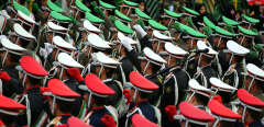 Iranian guards march during celebrations in Tehran's Azadi Square (Freedom Square) to mark the 37th anniversary of the Islamic revolution on February 11, 2016. - Iranians waved "Death to America" banners and took selfies with a ballistic missile as they marked 37 years since the Islamic revolution, weeks after Iran finalised a nuclear deal with world powers. (Photo by ATTA KENARE / AFP)