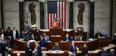 Speaker of the House Nancy Pelosi presides over the US House of Representatives as it votes on a resolution formalizing the impeachment inquiry centered on US President Donald Trump, in the House Chamber October 31, 2019 in Washington, DC. - Congress formally opened a new, public phase of its presidential investigation Thursday as US lawmakers voted for the first time to advance the impeachment process against Donald Trump. The chamber voted largely along party lines, 232 to 196, to formalize the process, which also provides for opportunities for Trump's counsel to cross-examine witnesses. (Photo by Win McNamee / POOL / AFP)
