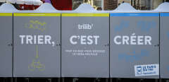 A photo shows the new Trilib selective waste recycling bins and containers in Paris on December 5, 2016. (Photo by GEOFFROY VAN DER HASSELT / AFP)