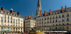 FRANCE, LOIRE-ATLANTIQUE (44), NANTES, PLACE ROYALE AND BELL TOWER OF THE BASILICA OF SAINT NICOLAS DE NANTES