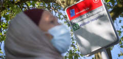 Illustration picture shows a woman wearing a veil, waiting for a bus, at a bus stop of STIB-MIVB, in Brussels, Tuesday 01 June 2021.
BELGA PHOTO VIRGINIE LEFOUR (Photo by VIRGINIE LEFOUR / BELGA MAG / Belga via AFP)