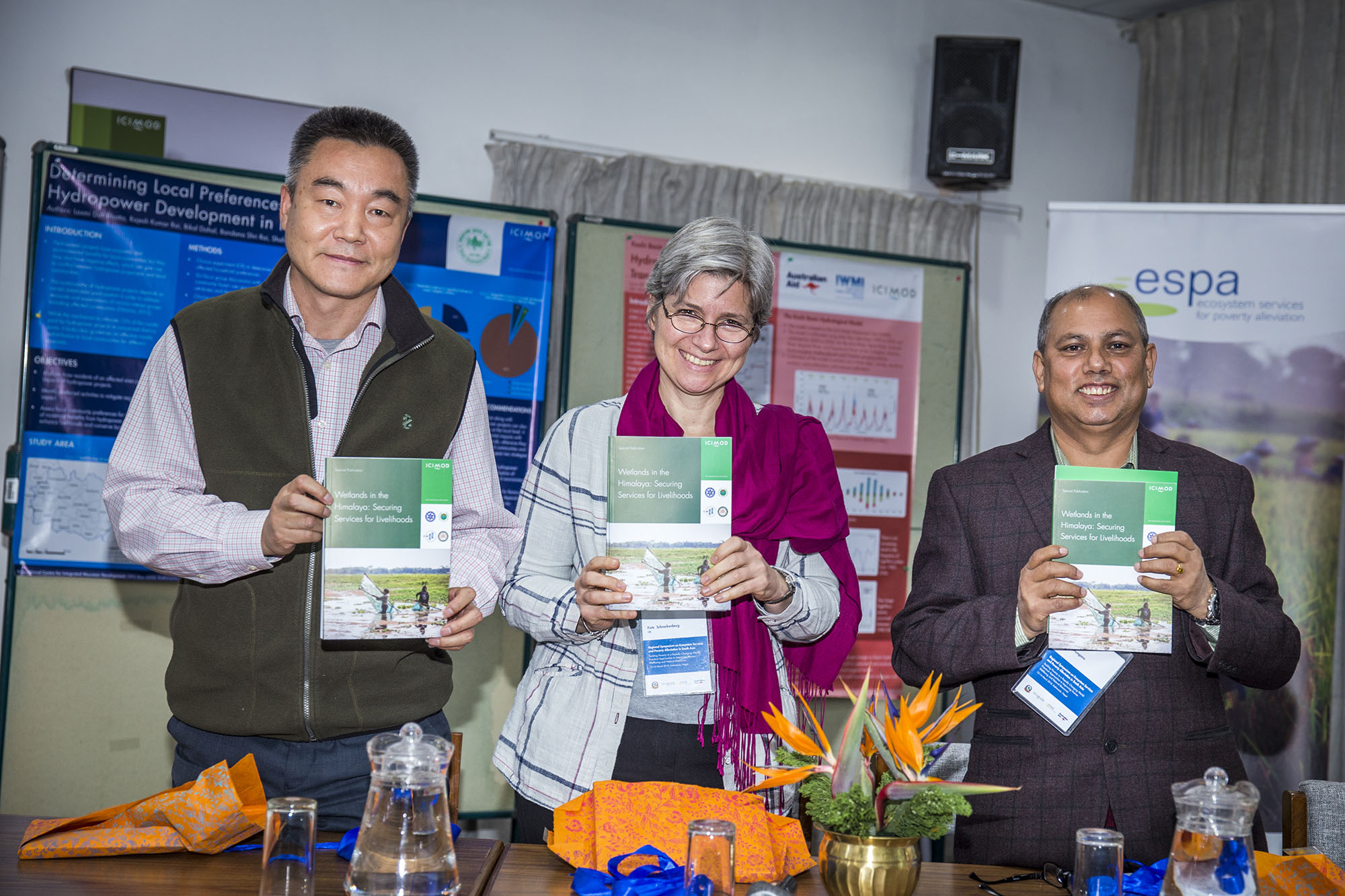 ICIMOD launched two books on ecosystem services in the HKH during the event: Wetlands in the Himalaya: Securing Services for Livelihoods, and Incentives for Ecosystem Services in the Himalayas: A cookbook for Emerging IES Practitioners in the Region. (Photo: Jitendra Raj Bajracharya/ICIMOD)