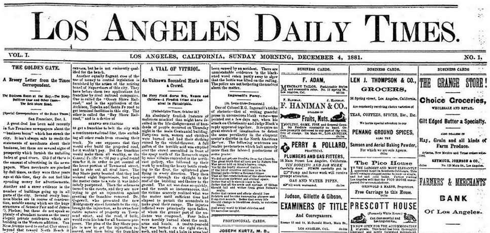TODAY: In 1881, the first edition of the LA Times is published.
