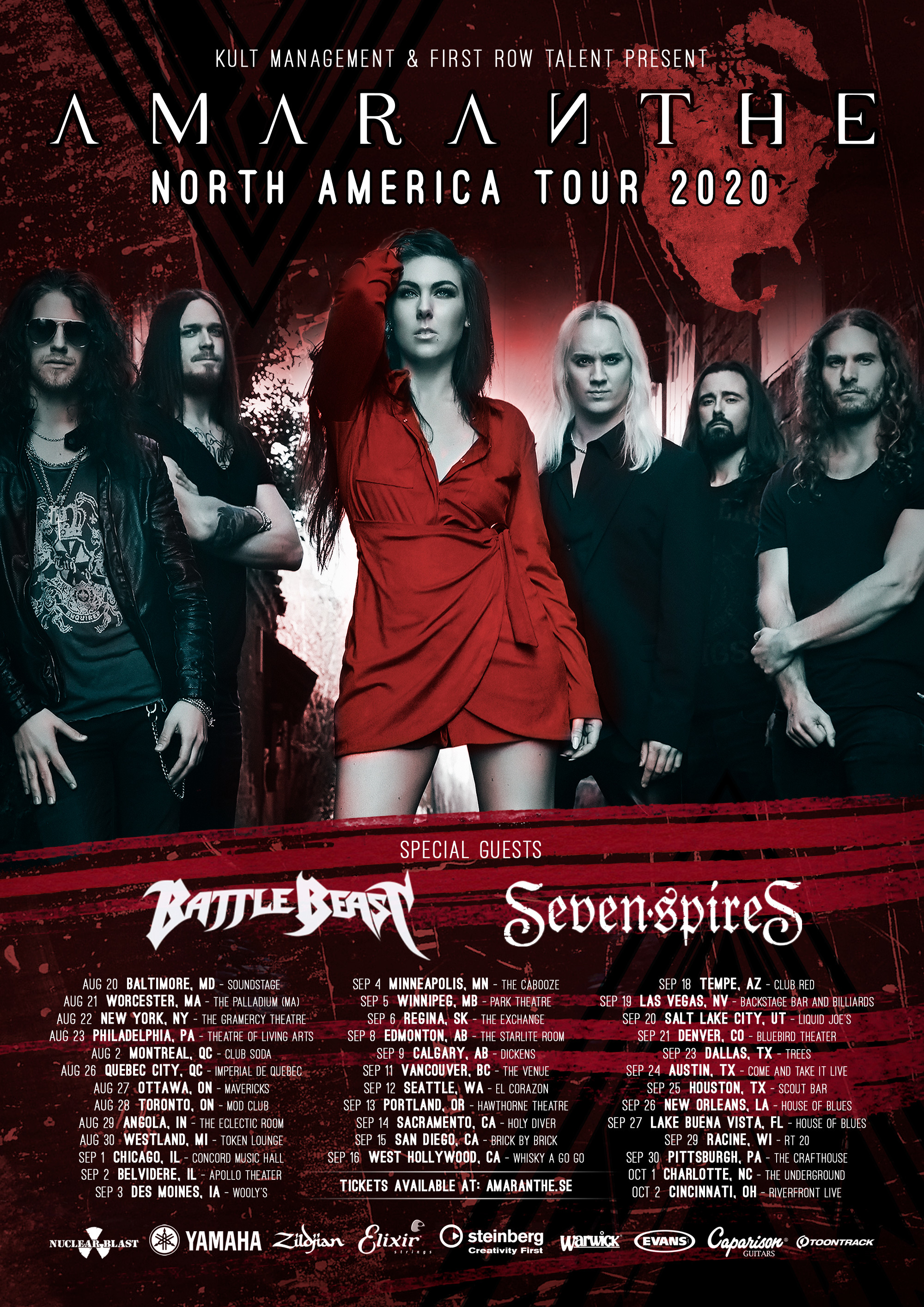 AMARANTHE | Announce North American Tour 2020 With Special Guests BATTLE BEAST and SEVEN SPIRES!