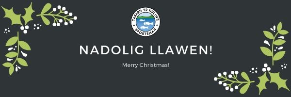 Logo Tafarn yr Heliwr.Baner Nadolig Llawen / Merry Christmas banner