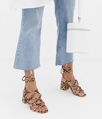 Public Desire Freya leopard knot detail tie up heeled sandals