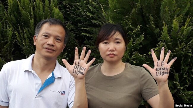 Ông Nguyễn Văn Đài và bà Vũ Minh Khánh ở Đức kêu gọi trả tự do cho ông Lê Đình Lượng. Facebook Nguyen Van Dai