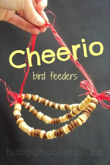 Easy Bird Feeders for kids to make with Cheerios and Pipe Cleaners - Happy Hooligans 