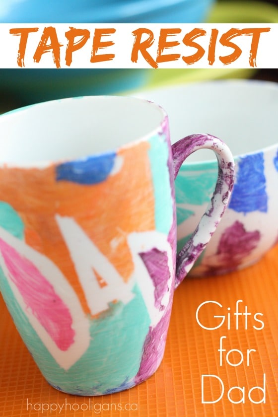 Easy Homemade Father's Day Gift - Tape Resist Mug and Bowl