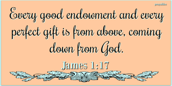 James 1:17 Every good endowment and every perfect gift is from above, coming down from God.