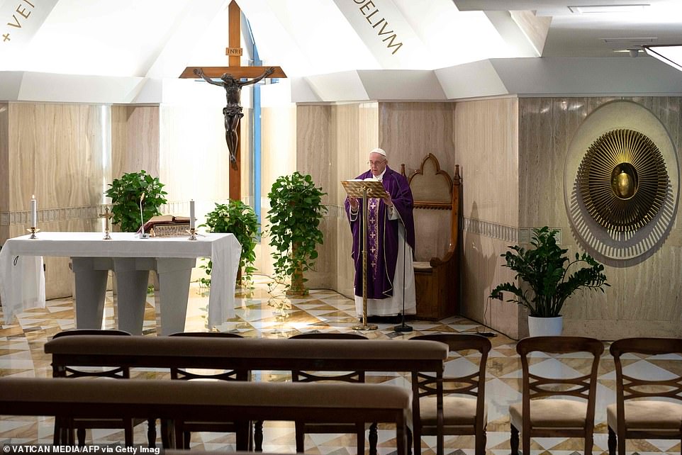 The Pope celebrates Mass in an empty chapel this morning, a week after the 83-year-old pontiff cancelled a series of events over health fears