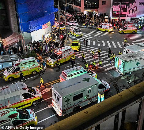 Emergency service vehicles lined the streets of Seoul as 140 ambulances were deployed