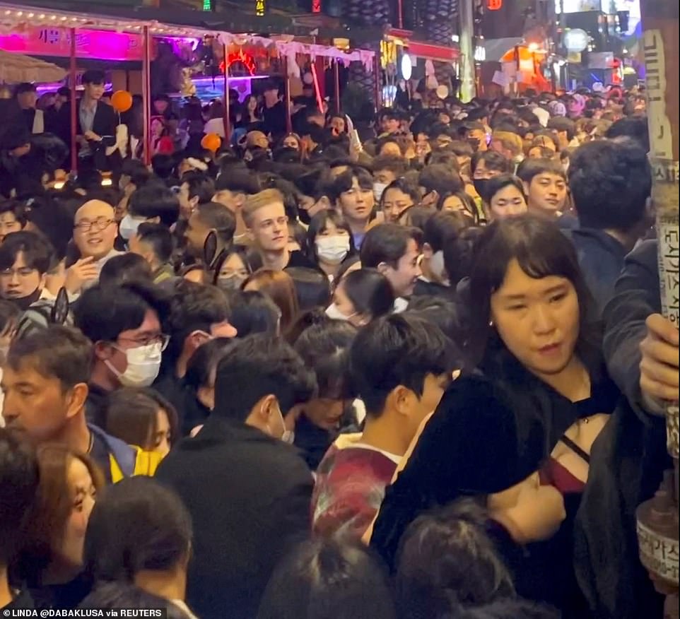 The party district in South Korea was packed with people celebrating Halloween for the first time since the coronavirus pandemic