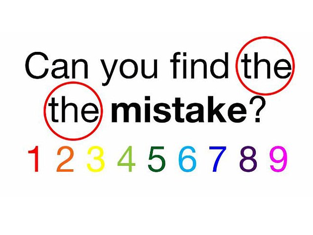 The results, circled in red, show that the mistake is the fact that the word 'the' has been written twice  