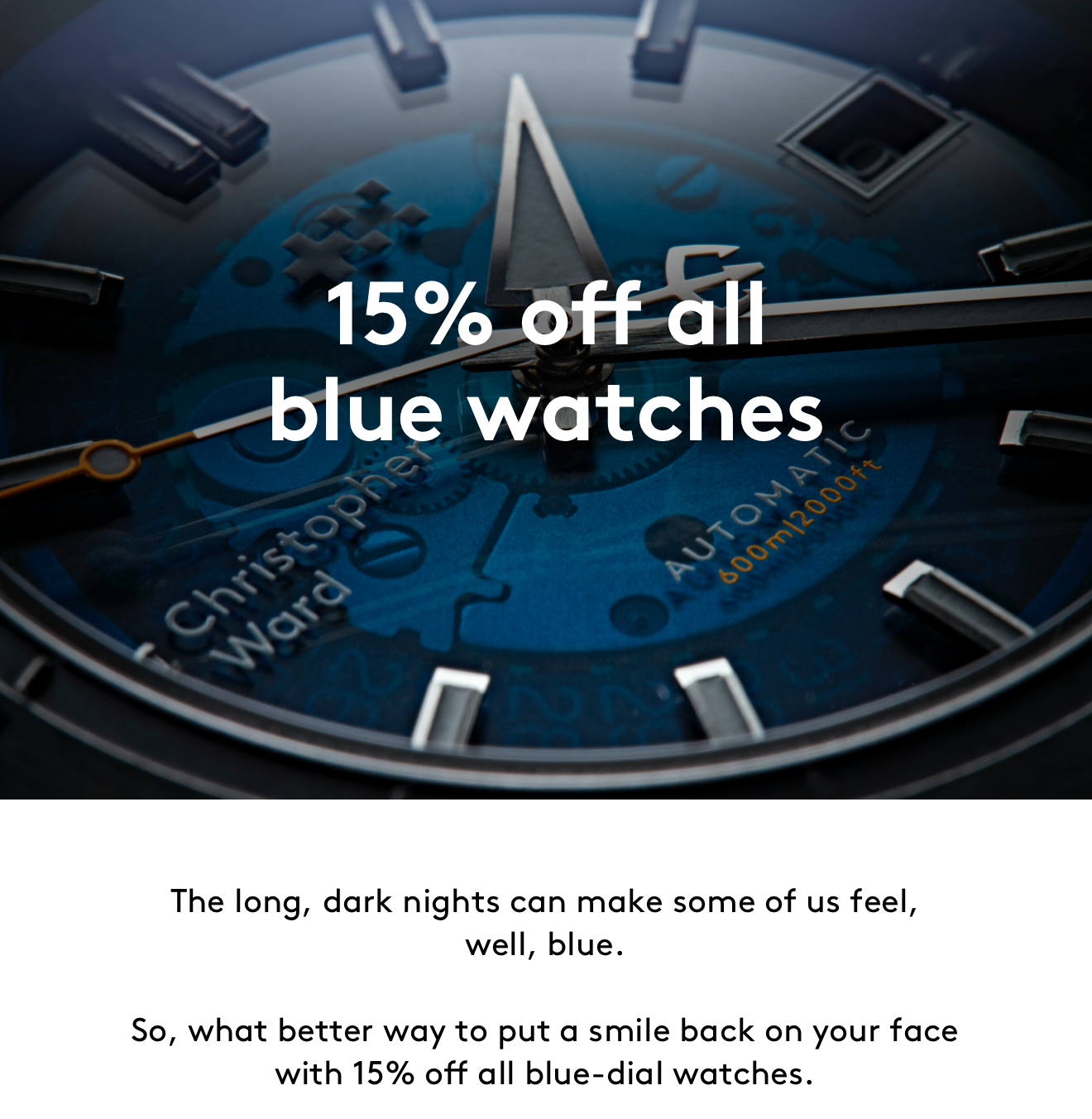 15% off all blue watches