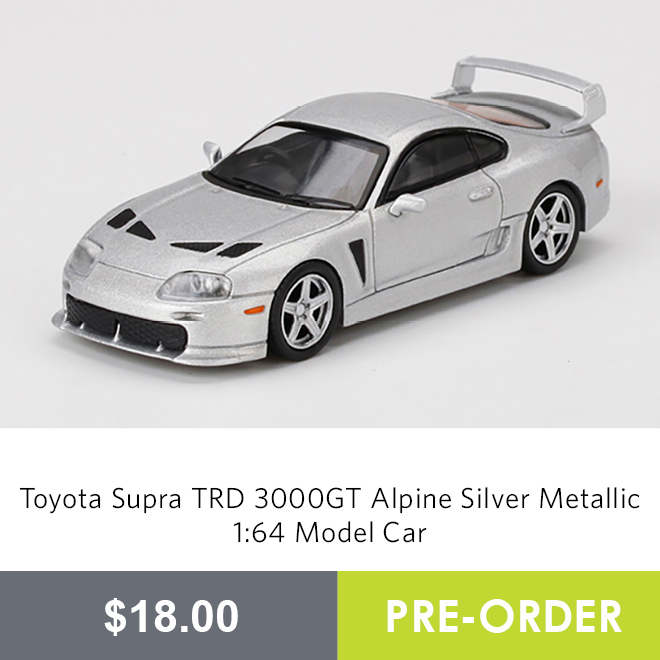 Toyota Supra TRD 3000GT Alpine Silver Metallic 1:64 Model Car