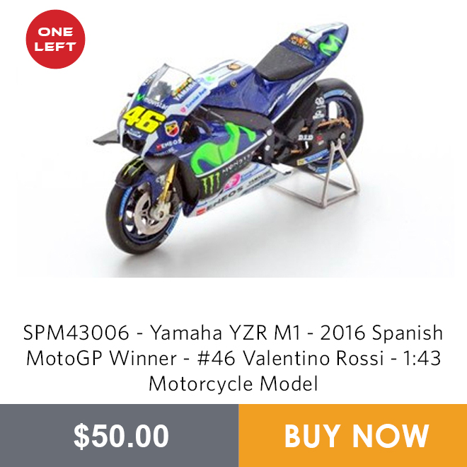 SPM43006 - Yamaha YZR M1 - 2016 Spanish MotoGP Winner - #46 Valentino Rossi - 1:43 Motorcycle Model