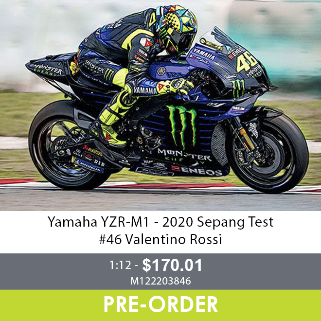 Yamaha YZR-M1 - 2020 Sepang Test - #46 Valentino Rossi - 1:12 Diecast Model Motorcycle