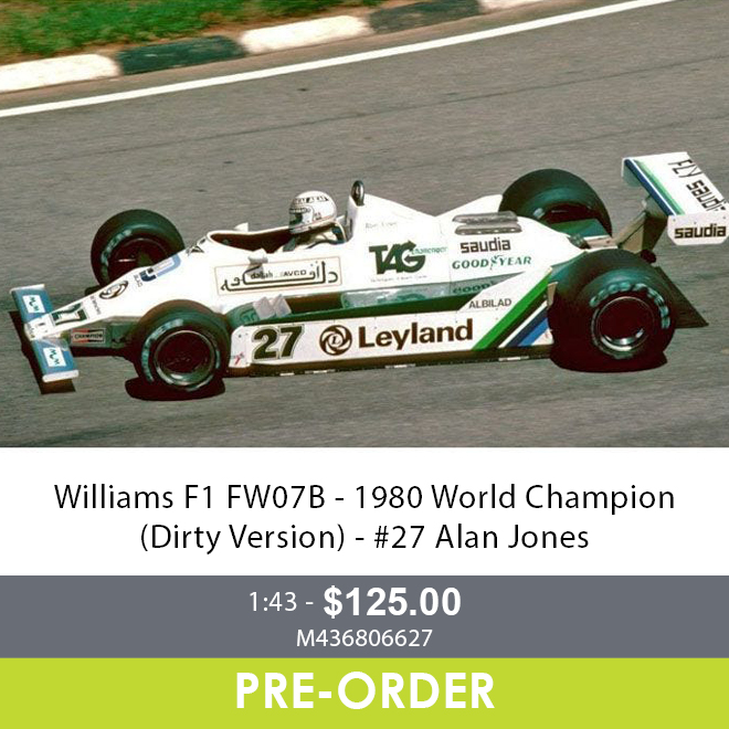Williams FW07B - 1980 World Champion (Dirty Version) - #27 Alan Jones - 1:43 Diecast Model Car