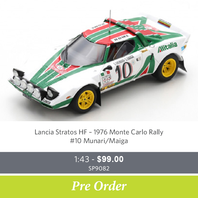 SP9082 – Lancia Stratos HF – 1976 Monte Carlo Rally - #10 Munari / Maiga – 1:43 Model Car - Pre Order Now