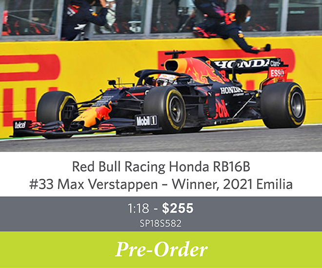 Red Bull Racing Honda RB16B - #33 Max Verstappen – Winner, 2021 Emilia Romagna GP – 1:18 - $255 - Preorder Now