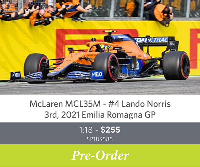 McLaren MCL35M - #4 Lando Norris - 3rd, 2021 Emilia Romagna GP – 1:18 - $255 - Preorder Now
