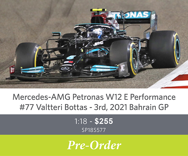 Mercedes-AMG Petronas W12 E Performance - #77 Valtteri Bottas - 3rd, 2021 Bahrain GP – 1:18 - $255 - Preorder Now