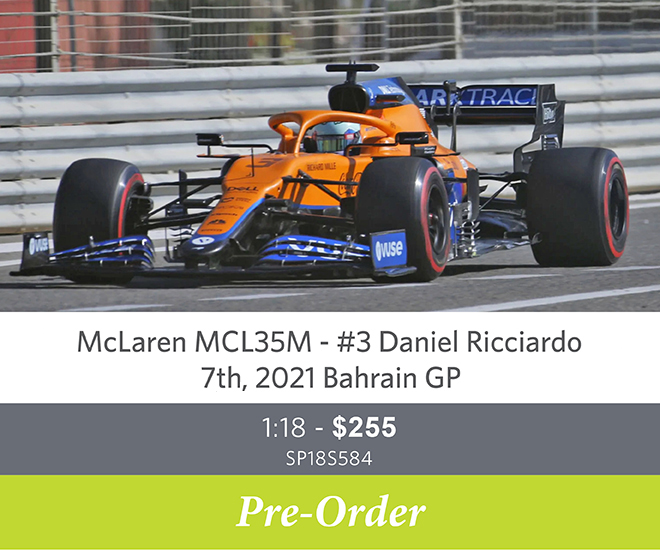 McLaren MCL35M - #3 Daniel Ricciardo - 7th, 2021 Bahrain GP – 1:18 - $255 - Preorder Now