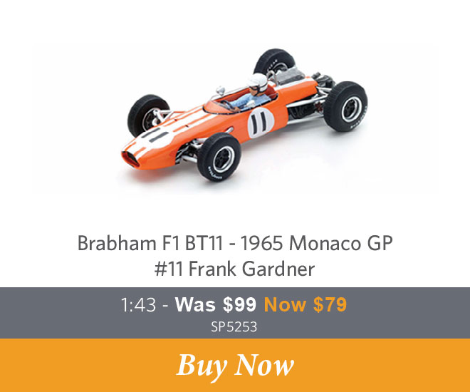 SP5253 - Brabham F1 BT11 - 1965 Monaco GP - #11 Frank Gardner - 1:43 Model Car - Shop Now