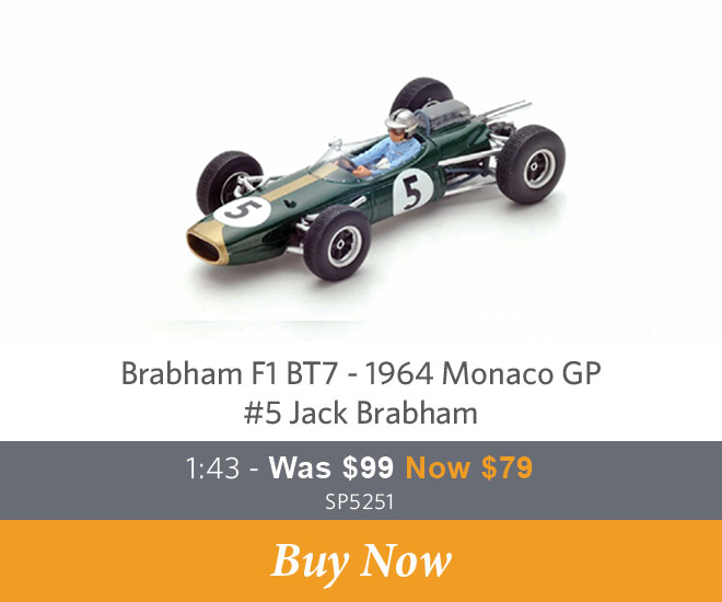 SP5251 - Brabham F1 BT7 - 1964 Monaco GP - #5 Jack Brabham - 1:43 Model Car - Shop Now