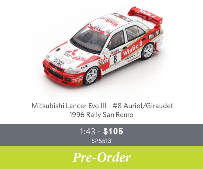 SP6513 – Mitsubishi Lancer Evo III - #8 Auriol / Giraudet – 1996 Rally San Remo - Pre Order