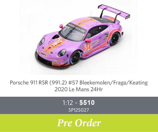 Porsche 911 RSR (991.2) #57 Bleekemolen / Fraga / Keating 2020 Le Mans 24Hr 1:12 - $510 SP12S027 - Pre Order