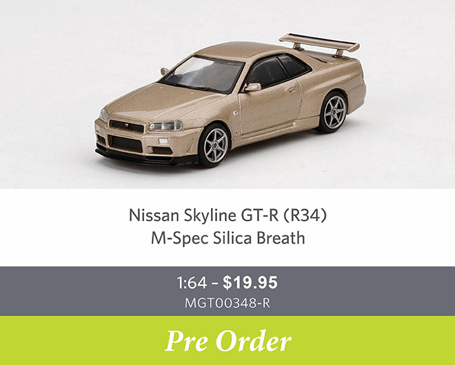Nissan Skyline GT-R (R34) M-Spec Silica Breath 1:64 $19.95