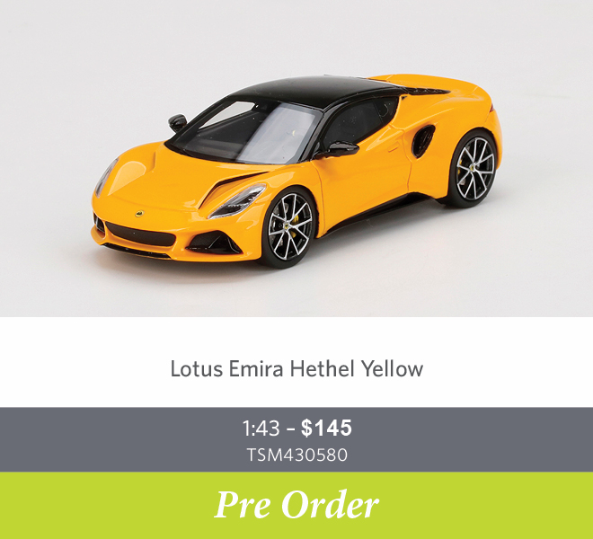 Lotus Emira Hethel Yellow 1:43 - $145 TSM430580 - Pre Order Now