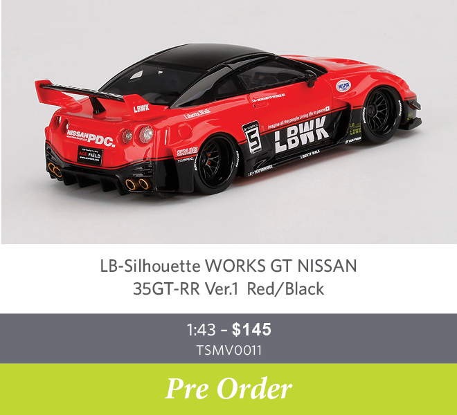 LB-Silhouette WORKS GT NISSAN 35GT-RR Ver.1 Red/Black 1:43 - $145 TSMV0011 - Pre Order Now
