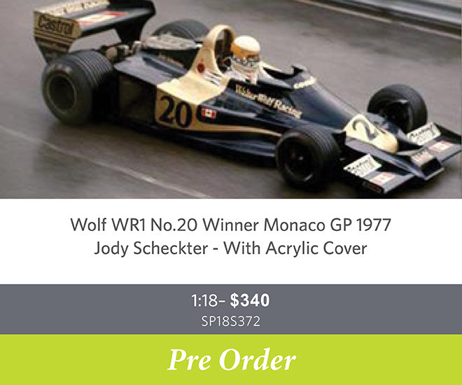 Wolf WR1 No.20 Winner Monaco GP 1977 - Jody Scheckter - With Acrylic Cover - 1:18 Scale Resin Model Car - Pre Order Now
