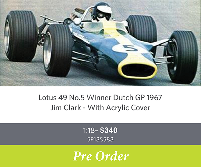 Lotus 49 No.5 Winner Dutch GP 1967 - Jim Clark - With Acrylic Cover - 1:18 Scale Resin Model Car - Pre Order Now