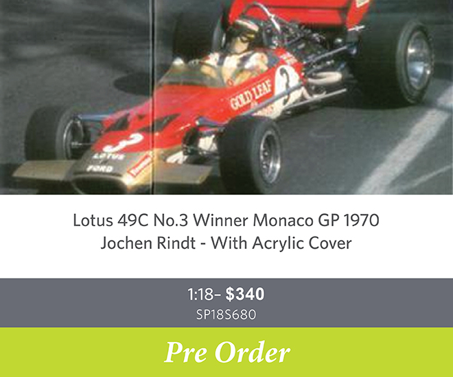 Lotus 49C No.3 Winner Monaco GP 1970 - Jochen Rindt - With Acrylic Cover - 1:18 Scale Resin Model Car - Pre Order Now