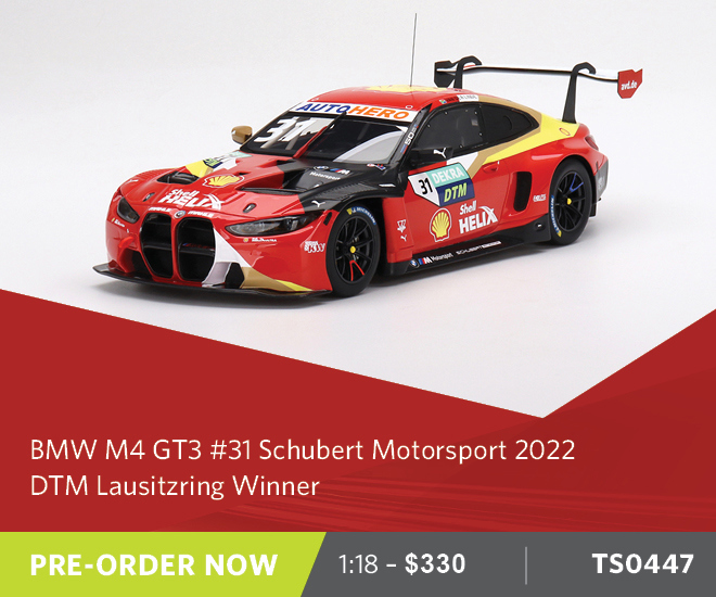 BMW M4 GT3 #31 Schubert Motorsport 2022 DTM Lausitzring Winner - 1:18 Scale Resin Model Car - Pre Order Now