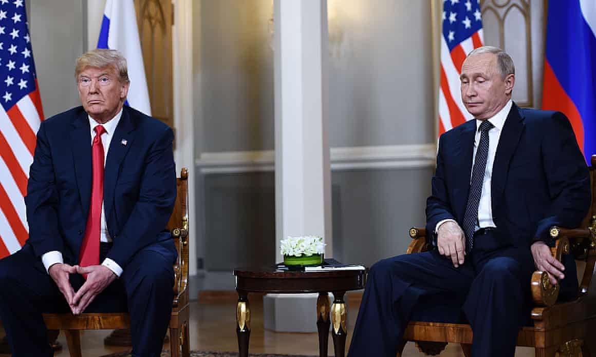 Donald Trump and Vladimir Putin at a meeting in Helsinki.