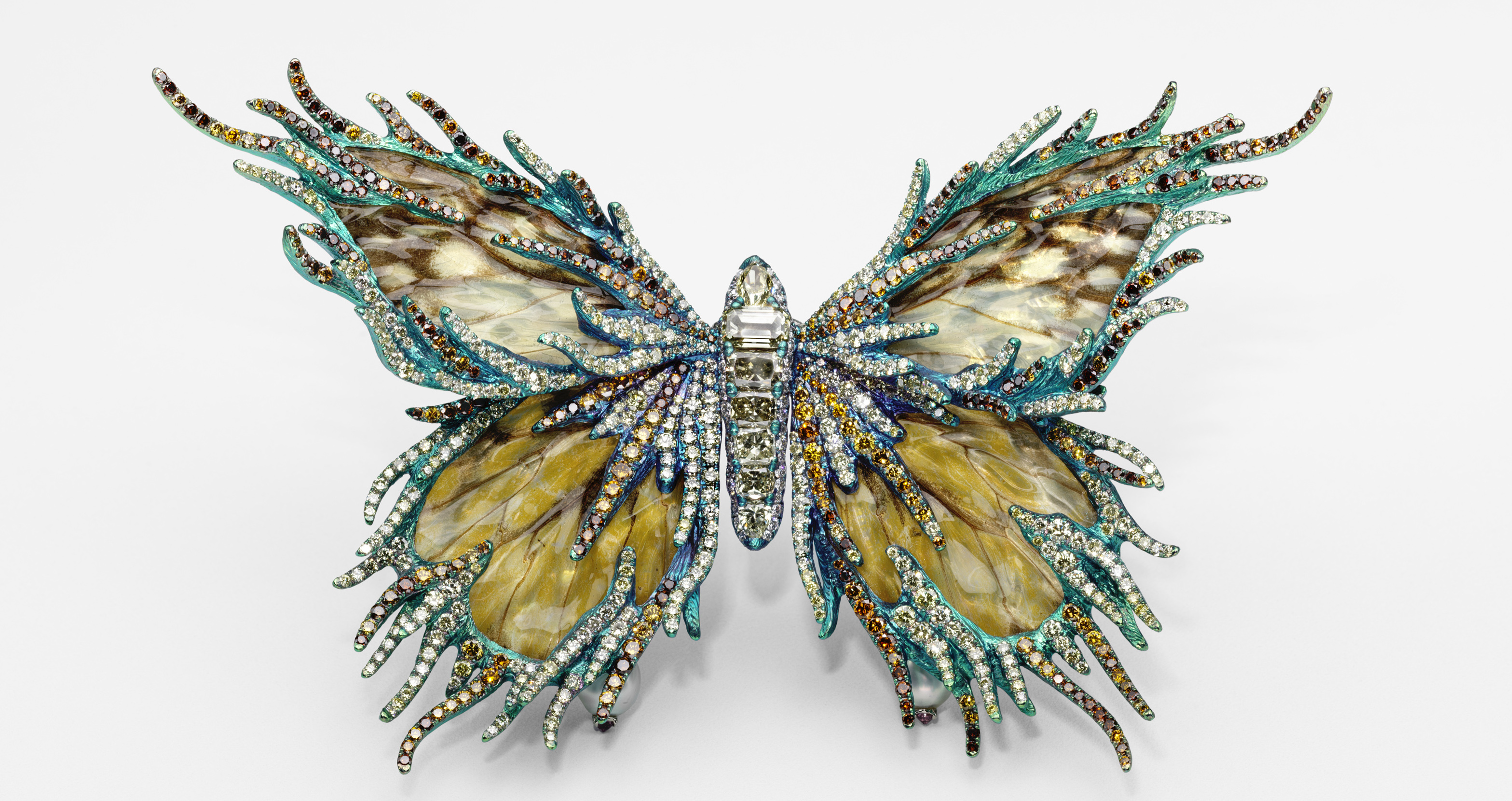 butterfly shaped brooch with an off-white background