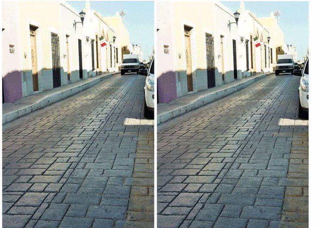 This is the same photo, side by side. They are not taken at different angles. Both sides are the same, pixel for pixel.