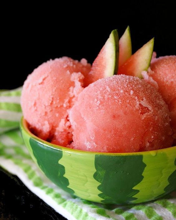 This watermelon sorbet dessert is somewhere between ice cream and a slush, and it's sure to cool you and the kids off after a day at the beach.
