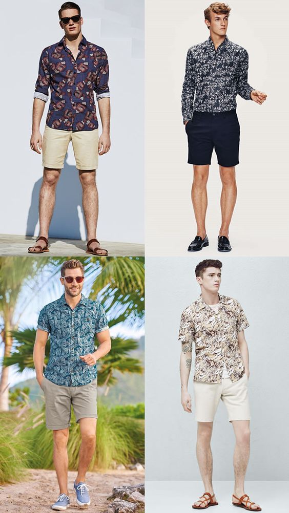 Men's Floral Shirts with Chino Shorts - Summer Fashion/Style Outfit Inspiration Lookbook