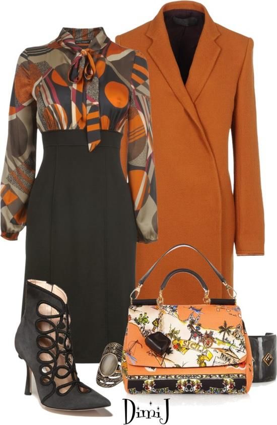 Love this blouse. The solid orange of the jacket might be too much for my olive complexion and it's a little long.