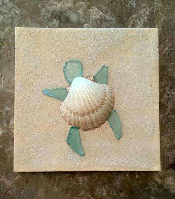 Sea turtle from shell and sea glass