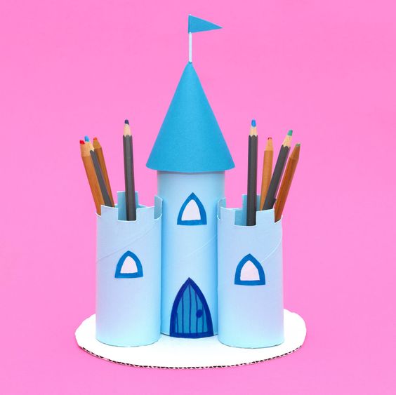 Use cardboard tubes to craft a pretty princess castle to store your pens and pencils in.