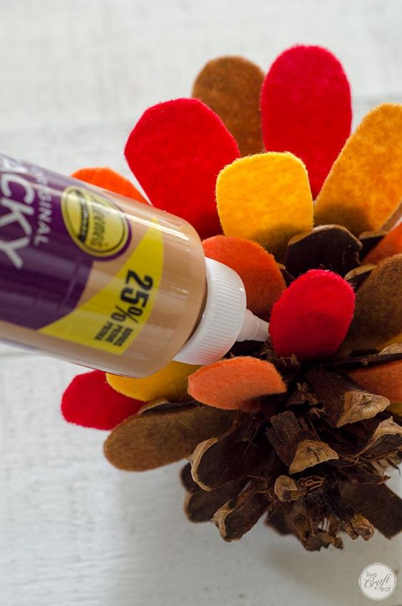 Pinecone Turkey Craft With Felt Feathers - How To | Live Craft Eat